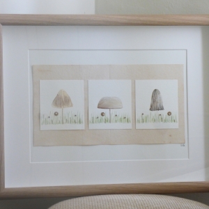 Three Little Fungi's  embroidered painted picture